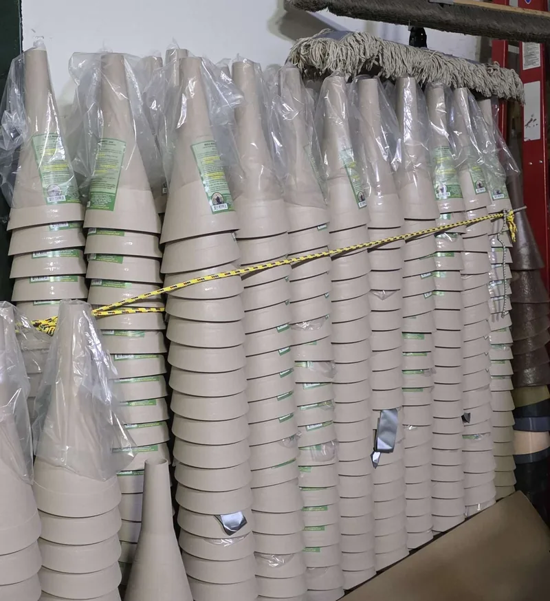Hundreds of Bull Magnet moose calls bagged and stacked in the Alaska workshop