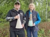 Wayne and Marilyn Kubat holding Bull Magnet moose calls in Wasilla, Alaska